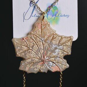 Galactic Captures Stained Glass Polymer Clay Maple Leaf Pendant